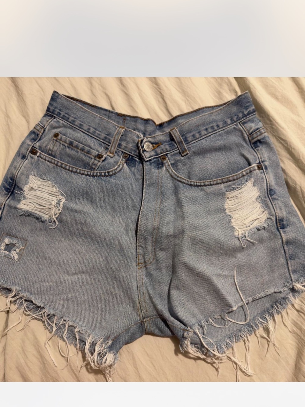Levi's Light Blue Distressed High-Rise Jean Shorts